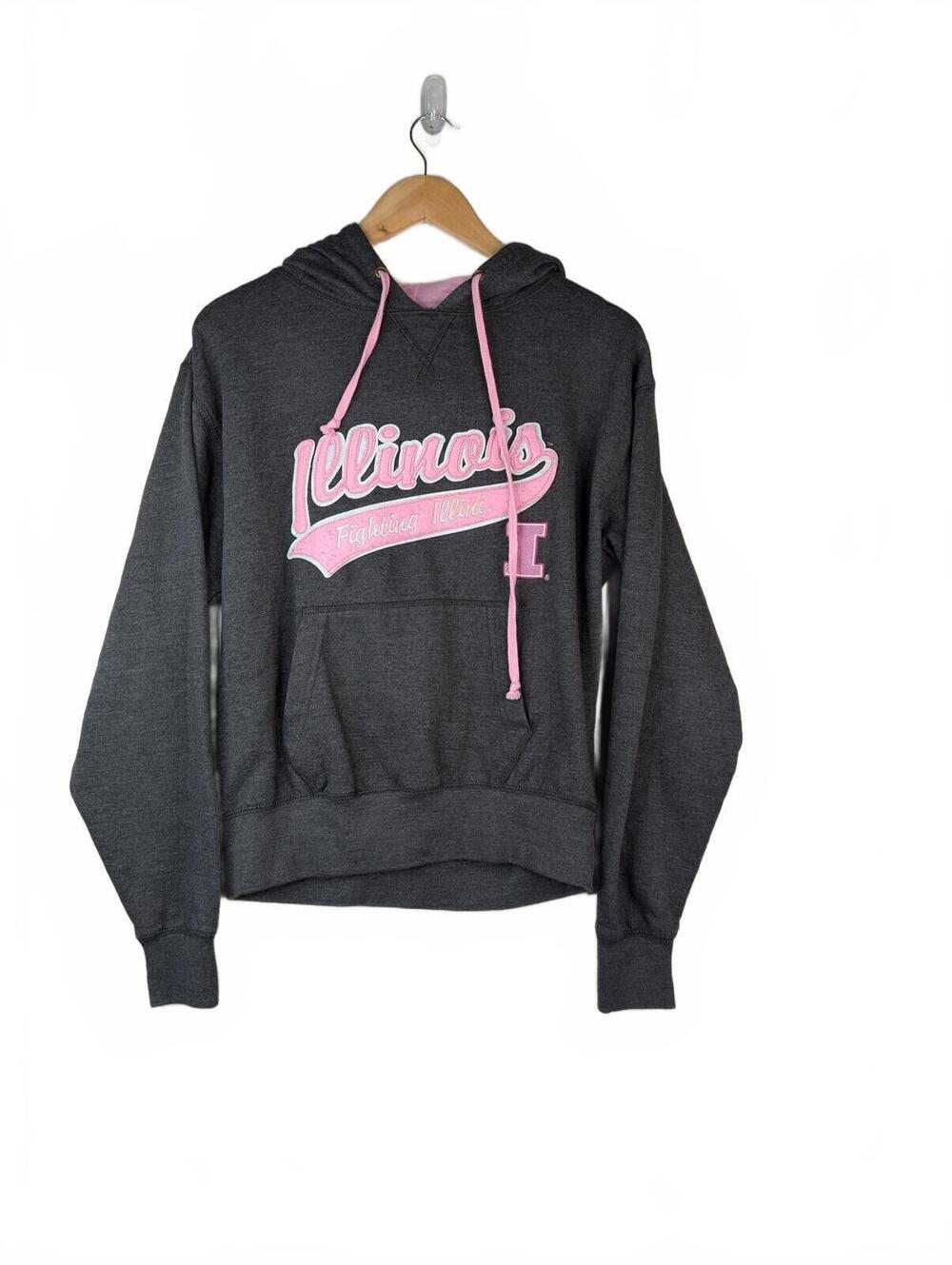 Three Square by Royce Apparel Illinois College Hoodie Sweatshirt Gray Pink M